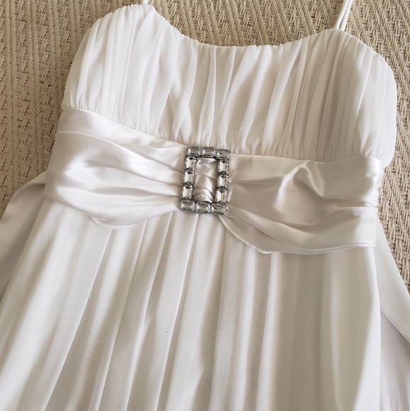 White Dress w/Rhinestone Buckle n Satin Straps - Picture 4 of 7